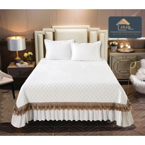 Cuvertura 3 Piese de Lux, din Catifea, Alba