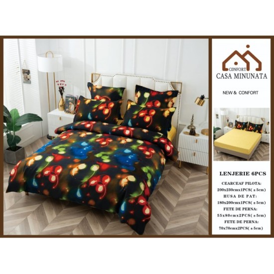 Lenjerie de Pat,cu ELASTIC,din FINET 6 Piese CFE-062